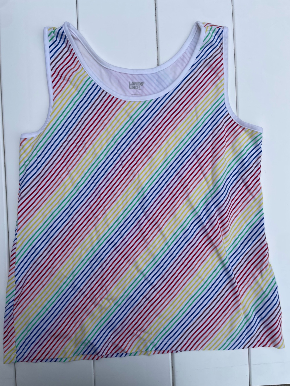 Lands’ End Rainbow Striped Tank Top, Size L